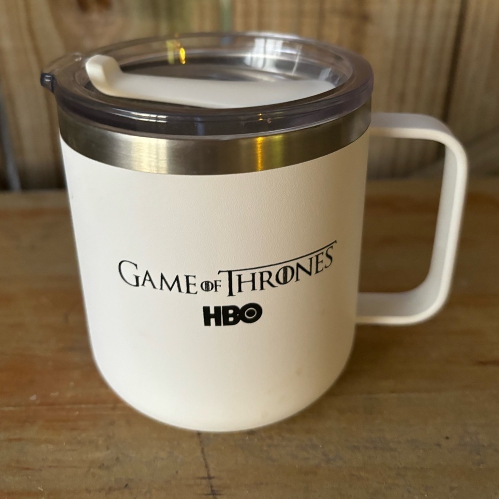 Game Of Thrones HBO White Insulated Stainless Travel Cup Mug with Lid Size 12oz